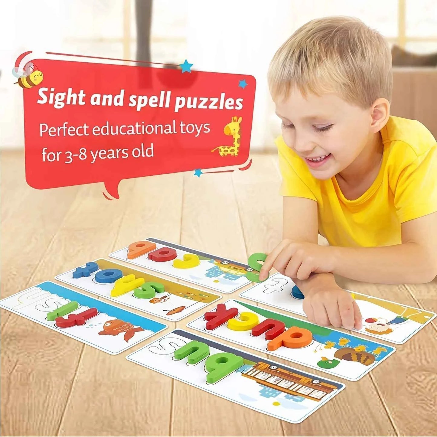 Jouets éducatifs Montessori pour enfants : voir et épeler, puzzle d'orthographe, jeu de correspondance de lettres, jouets sensoriels pour enfants