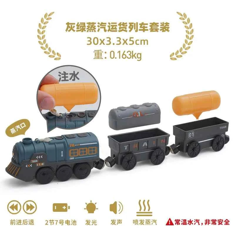 Ensemble de rails de chemin de fer en bois, train électrique, voiture magnétique moulée sous pression, compatible avec toutes les marques Biro, piste en bois à assembler, jouet pour garçon, cadeau