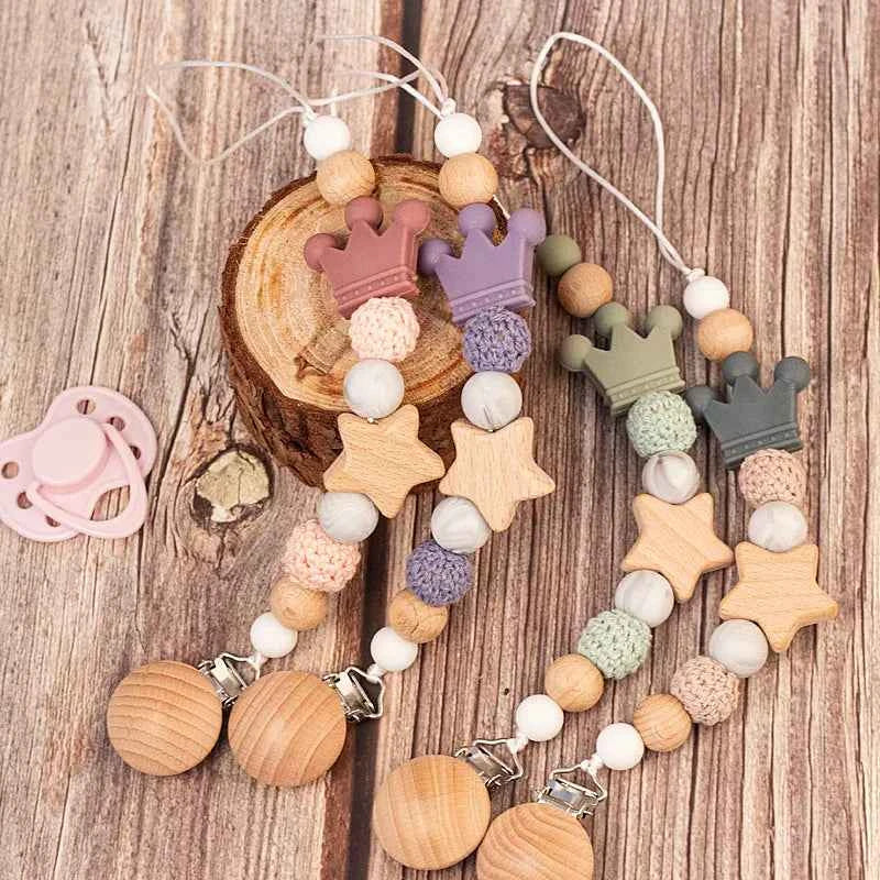 Chaîne de sucette personnalisée en bois pour bébé, perle en silicone, anneau de dentition, pendentif, cadeau pour nouveau-né