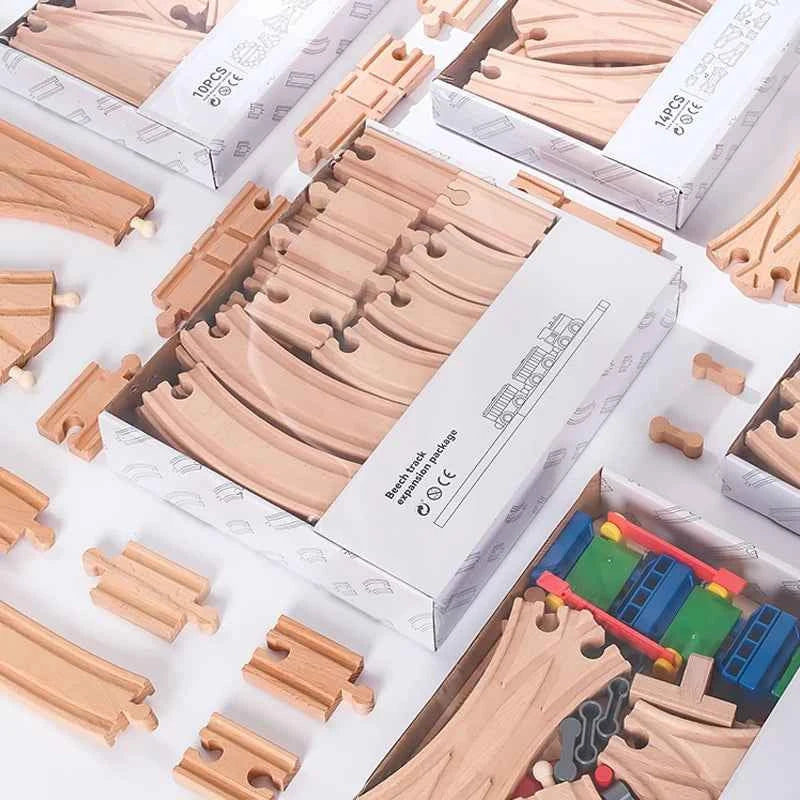 Ensemble de rails en bois, jouets ferroviaires, accessoires de rails en bois de hêtre adaptés à toutes les marques de rails en bois, jouets éducatifs pour enfants