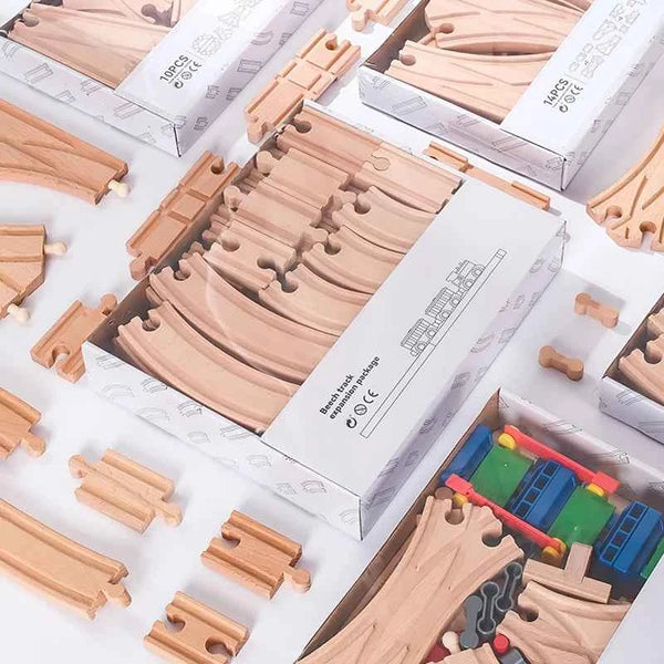 Ensemble de rails en bois, jouets ferroviaires, accessoires de rails en bois de hêtre adaptés à toutes les marques de rails en bois, jouets éducatifs pour enfants