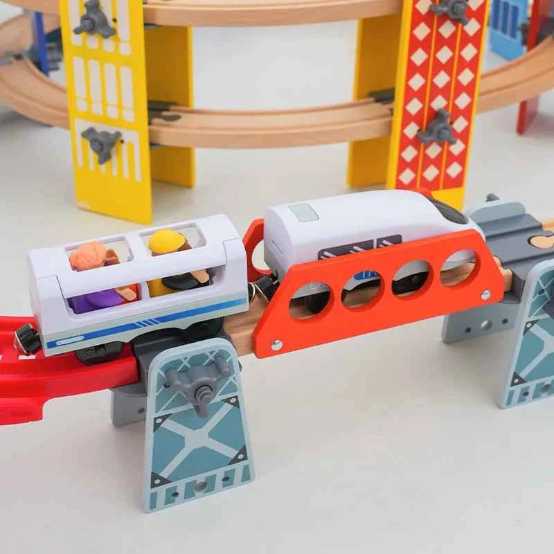 Ensemble de rails de chemin de fer en bois, train électrique, voiture magnétique moulée sous pression, compatible avec toutes les marques Biro, piste en bois à assembler, jouet pour garçon, cadeau