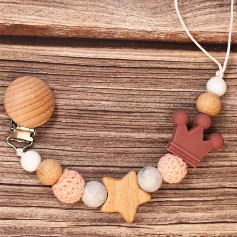 Chaîne de sucette personnalisée en bois pour bébé, perle en silicone, anneau de dentition, pendentif, cadeau pour nouveau-né