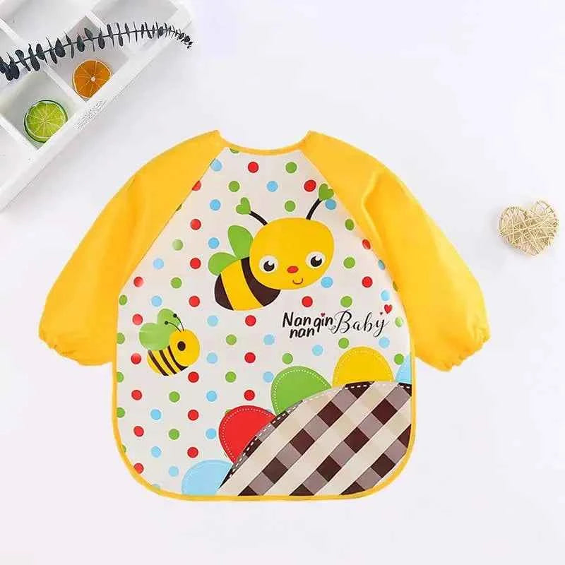 Bavoirs pour bébé, mignons et colorés, imperméables, motif dessin animé, pour nourrissons, enfants, tablier à manches longues, poche, alimentation autonome, pour bébés de 0 à 3 ans