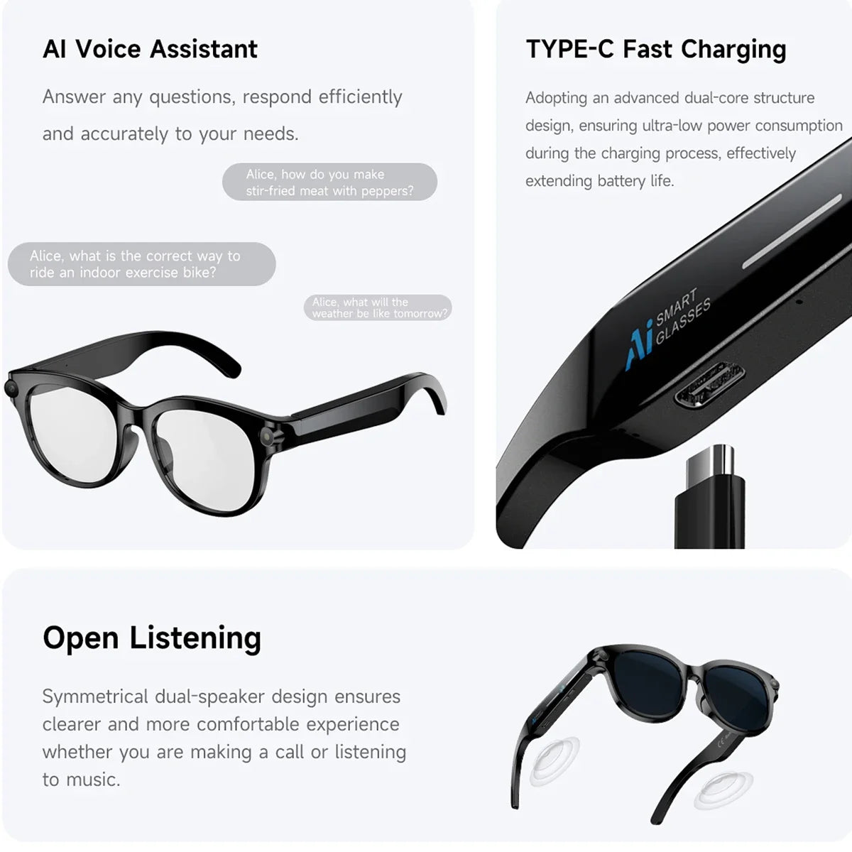 2026 AI Smart Glasses for Men Women with AI Translation Bluetooth Calling Music Player Camera Control Anti-blue Light Sunglasses