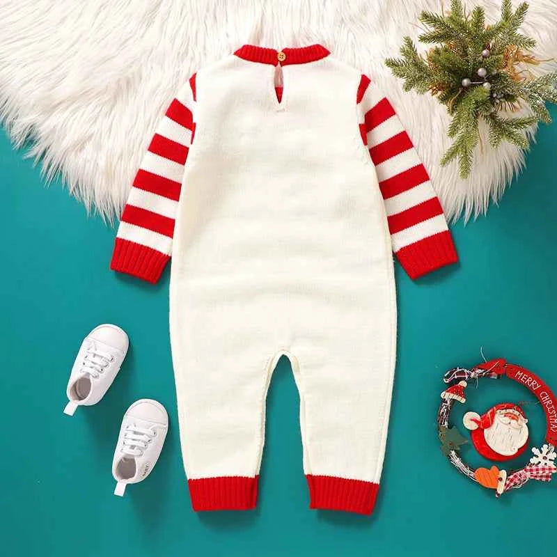 Barboteuse de Noël mignonne et tendance pour bébé, motif élan, vêtements tricotés pour nouveau-né, garçons et filles, 0 à 18 mois, manches longues, salopette chaude