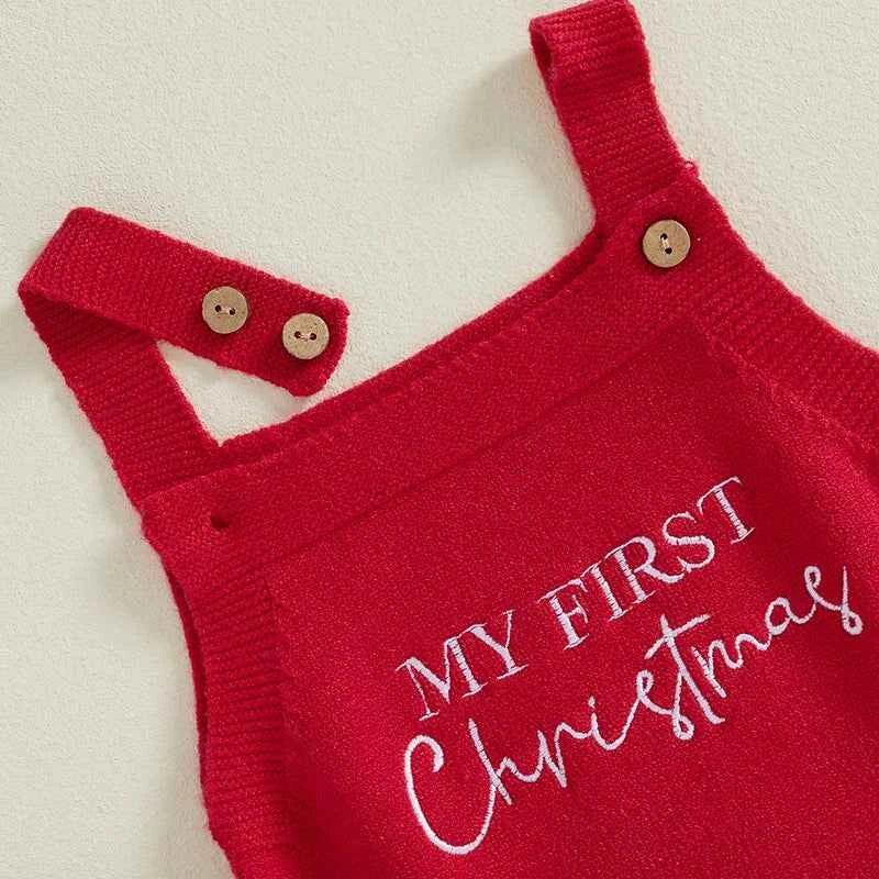 Newborn Baby Romper, Christmas Baby Clothes, Casual Sleeveless Knitted Letter Print Jumpsuit