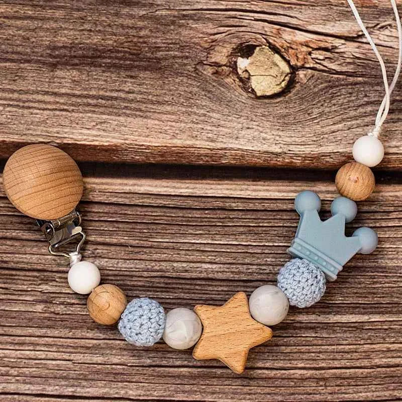 Chaîne de sucette personnalisée en bois pour bébé, perle en silicone, anneau de dentition, pendentif, cadeau pour nouveau-né