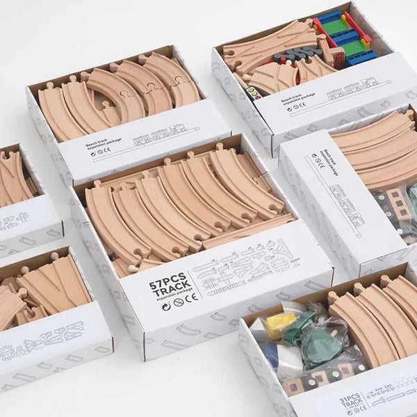 Ensemble de rails en bois, jouets ferroviaires, accessoires de rails en bois de hêtre adaptés à toutes les marques de rails en bois, jouets éducatifs pour enfants