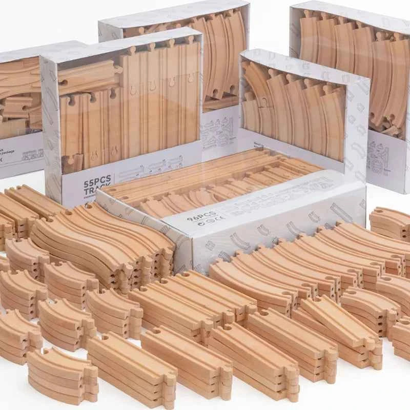Ensemble de rails en bois, jouets ferroviaires, accessoires de rails en bois de hêtre adaptés à toutes les marques de rails en bois, jouets éducatifs pour enfants