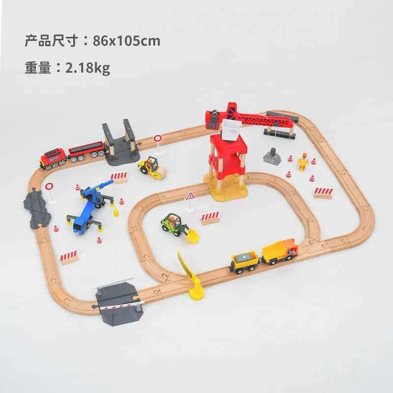 Ensemble de rails de chemin de fer en bois, train électrique, voiture magnétique moulée sous pression, compatible avec toutes les marques Biro, piste en bois à assembler, jouet pour garçon, cadeau