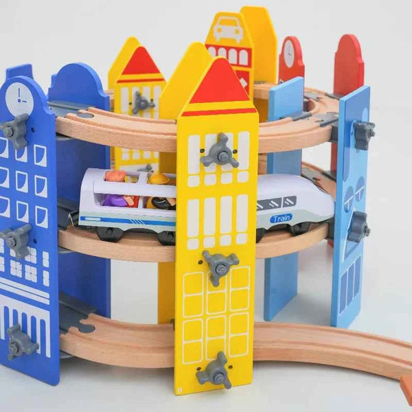 Ensemble de rails de chemin de fer en bois, train électrique, voiture magnétique moulée sous pression, compatible avec toutes les marques Biro, piste en bois à assembler, jouet pour garçon, cadeau