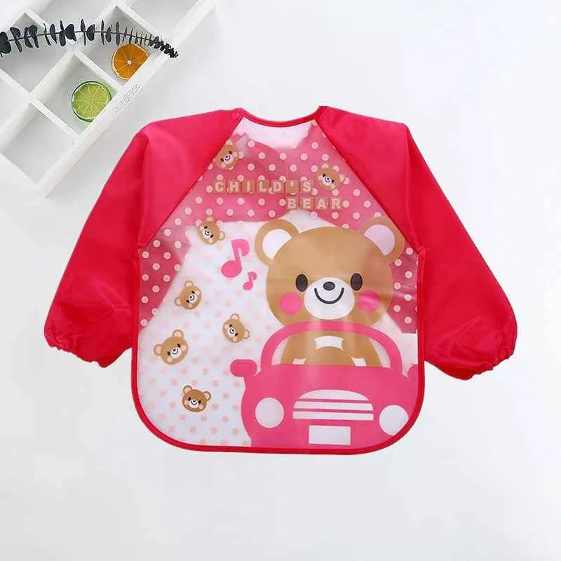 Bavoirs pour bébé, mignons et colorés, imperméables, motif dessin animé, pour nourrissons, enfants, tablier à manches longues, poche, alimentation autonome, pour bébés de 0 à 3 ans