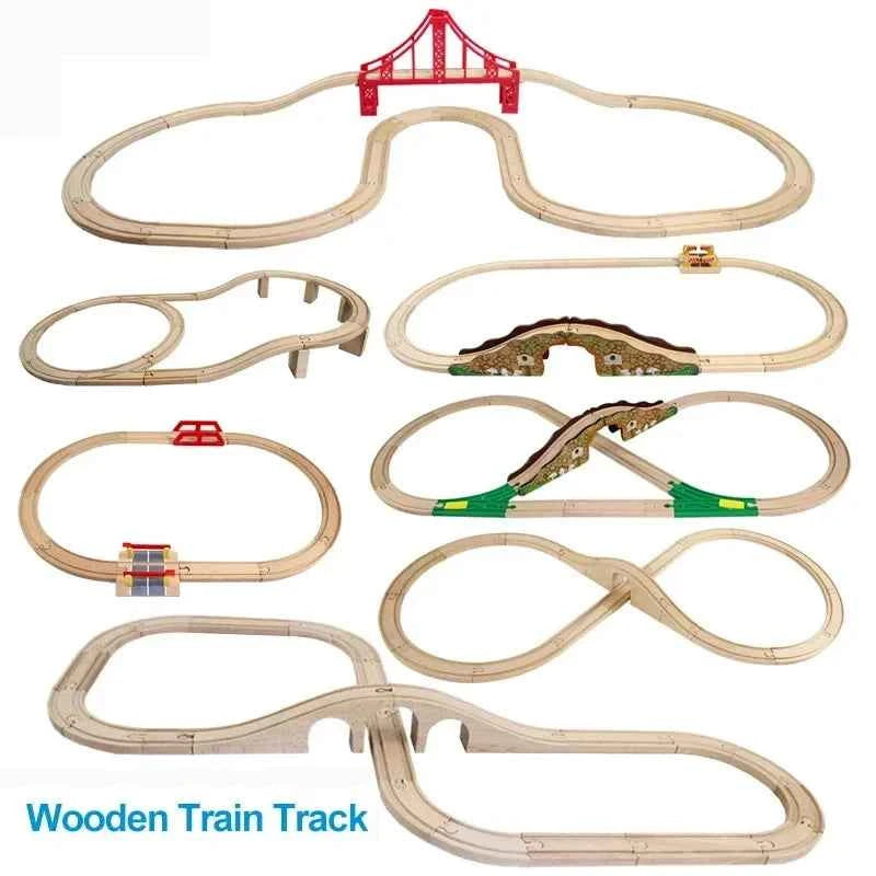 Nouveaux accessoires de voie ferrée en bois, jouets, train, chemin de fer, compatibles avec toutes les marques de trains, voie circulaire, orbite, assemblage, cadeaux