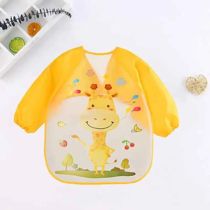 Bavoirs pour bébé, mignons et colorés, imperméables, motif dessin animé, pour nourrissons, enfants, tablier à manches longues, poche, alimentation autonome, pour bébés de 0 à 3 ans