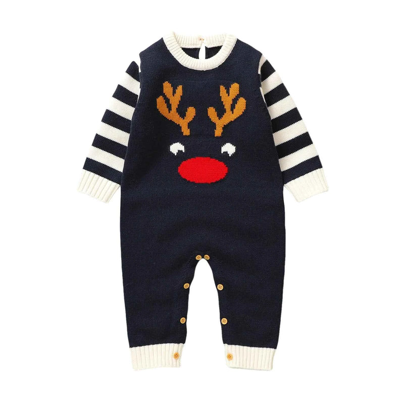 Barboteuse de Noël mignonne et tendance pour bébé, motif élan, vêtements tricotés pour nouveau-né, garçons et filles, 0 à 18 mois, manches longues, salopette chaude