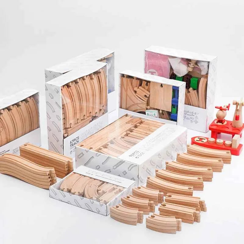 Ensemble de rails en bois, jouets ferroviaires, accessoires de rails en bois de hêtre adaptés à toutes les marques de rails en bois, jouets éducatifs pour enfants