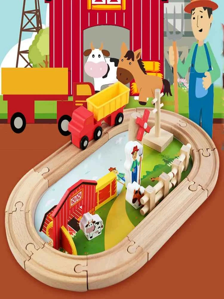 Accessoires de voie ferrée en bois Jouets Train Chemin de fer Compatible avec les trains en bois Pistes en bois Chemin de fer avec toutes les marques de trains