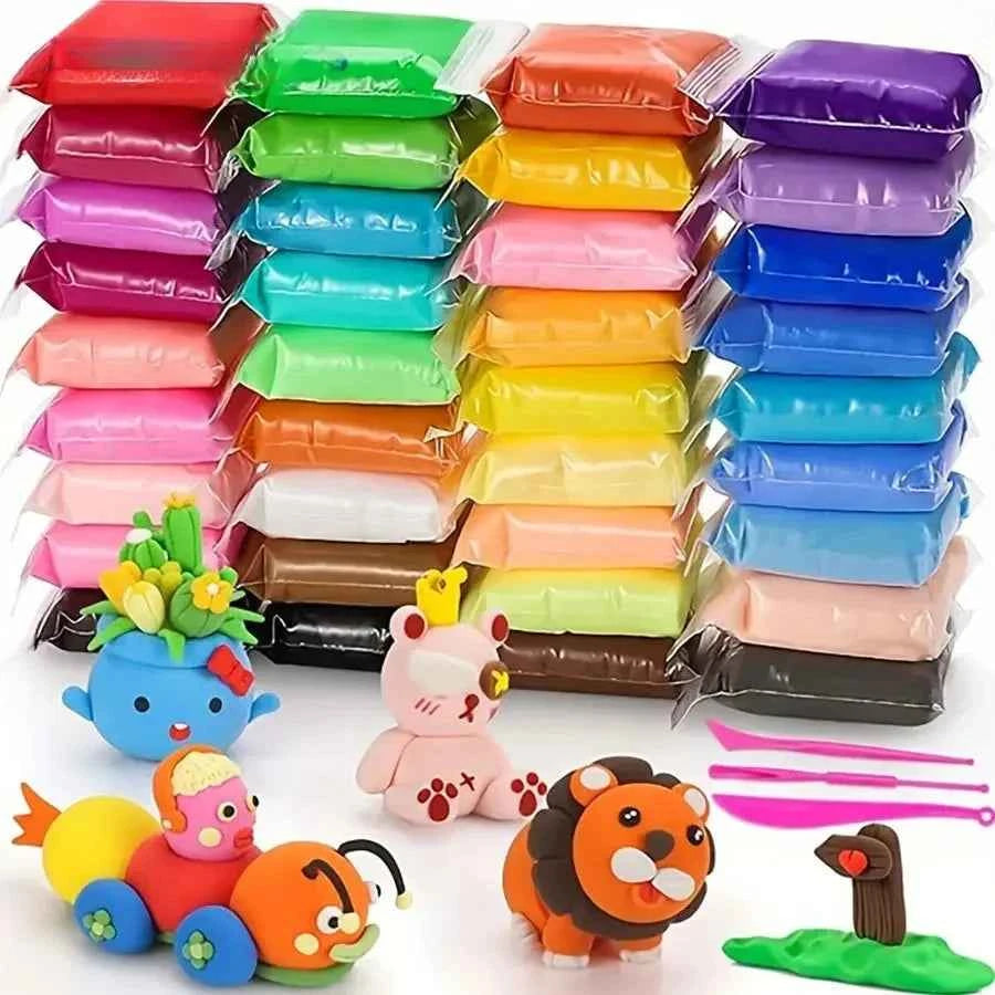Ensemble de 36 argiles colorées séchées à l'air, argile plastique ultra légère avec outils de sculpture, cadeaux artisanaux DIY pour amis et enfants