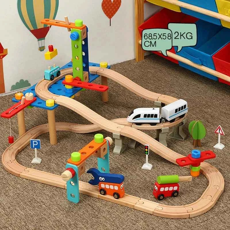 Nouveaux accessoires de voie ferrée en bois, jouets, train, chemin de fer, compatibles avec toutes les marques de trains, voie circulaire, orbite, assemblage, cadeaux