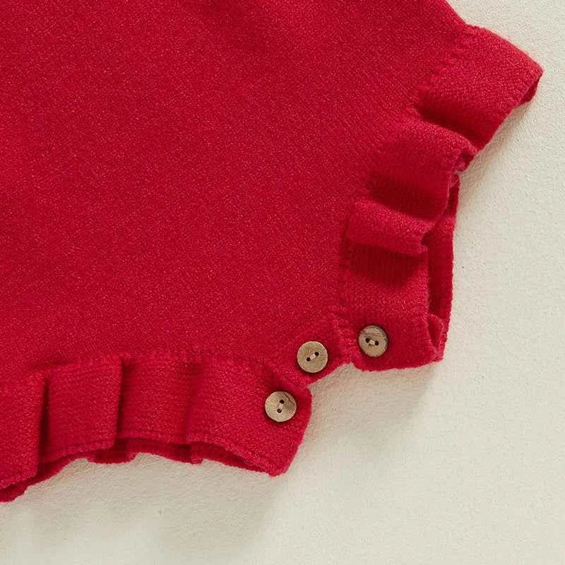 Newborn Baby Romper, Christmas Baby Clothes, Casual Sleeveless Knitted Letter Print Jumpsuit