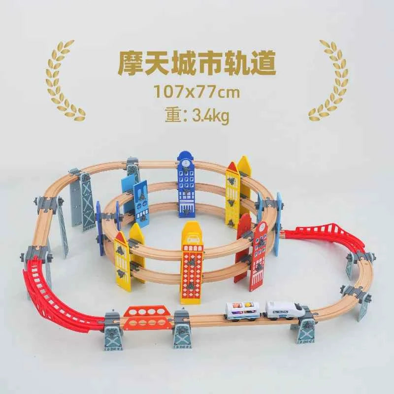 Ensemble de rails de chemin de fer en bois, train électrique, voiture magnétique moulée sous pression, compatible avec toutes les marques Biro, piste en bois à assembler, jouet pour garçon, cadeau