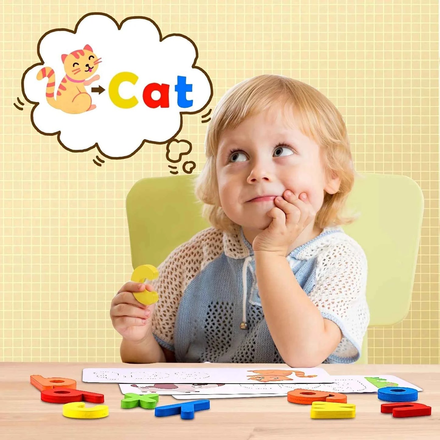 Jouets éducatifs Montessori pour enfants : voir et épeler, puzzle d'orthographe, jeu de correspondance de lettres, jouets sensoriels pour enfants