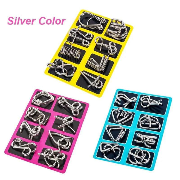 Lot de 8 puzzles Montessori en métal pour adultes, jeu interactif, éducatif et stimulant, pour stimuler le QI et le cerveau