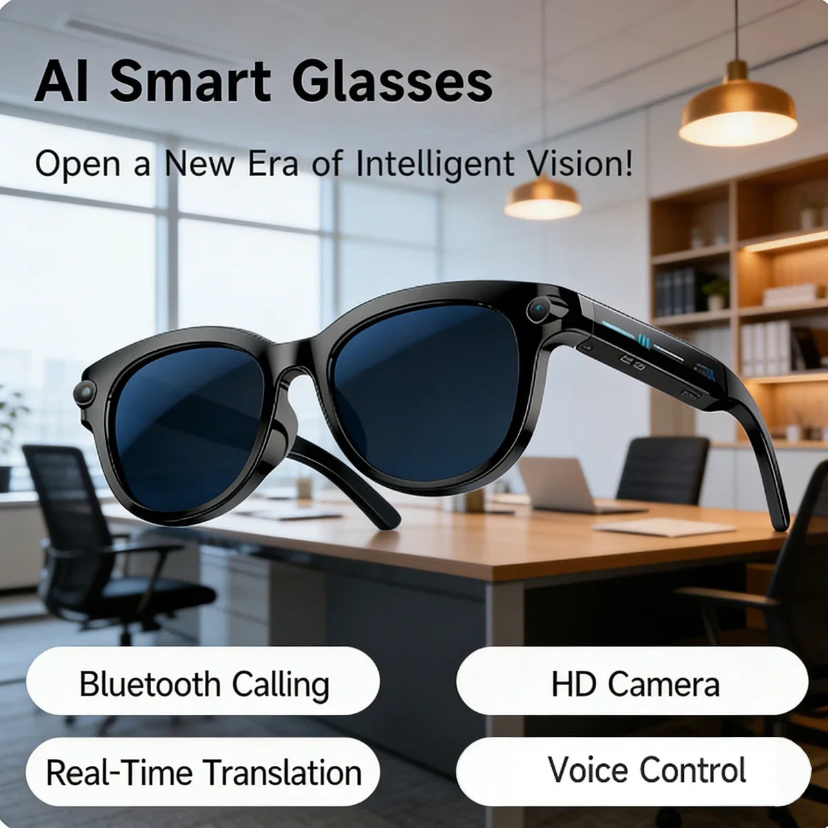 2026 AI Smart Glasses for Men Women with AI Translation Bluetooth Calling Music Player Camera Control Anti-blue Light Sunglasses
