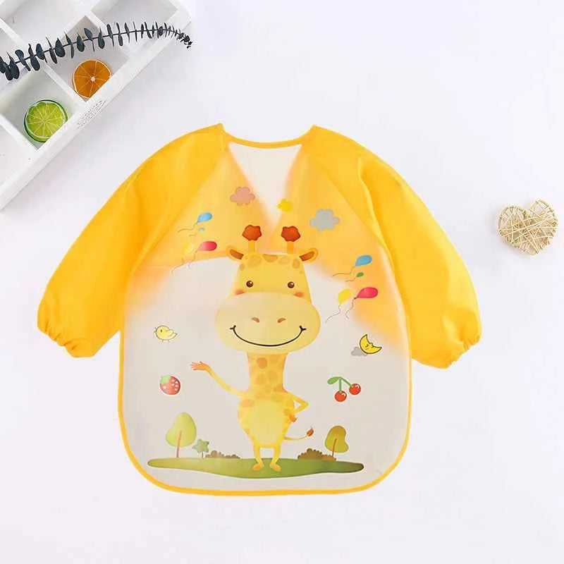Bavoirs pour bébé, mignons et colorés, imperméables, motif dessin animé, pour nourrissons, enfants, tablier à manches longues, poche, alimentation autonome, pour bébés de 0 à 3 ans