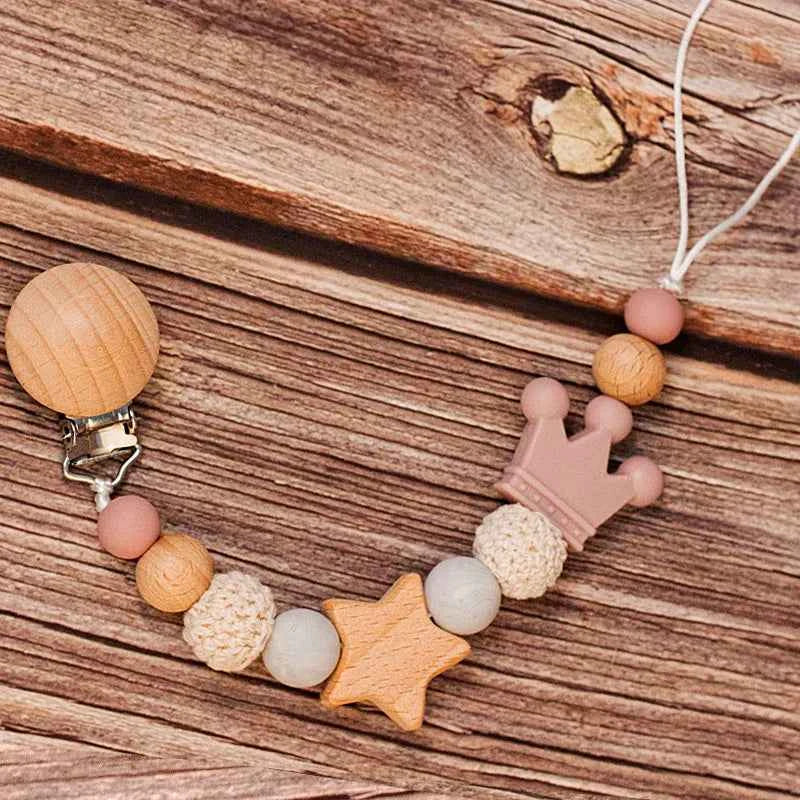 Chaîne de sucette personnalisée en bois pour bébé, perle en silicone, anneau de dentition, pendentif, cadeau pour nouveau-né