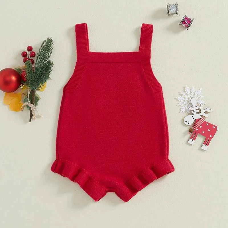 Newborn Baby Romper, Christmas Baby Clothes, Casual Sleeveless Knitted Letter Print Jumpsuit