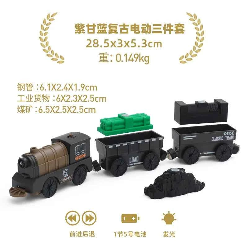 Ensemble de rails de chemin de fer en bois, train électrique, voiture magnétique moulée sous pression, compatible avec toutes les marques Biro, piste en bois à assembler, jouet pour garçon, cadeau