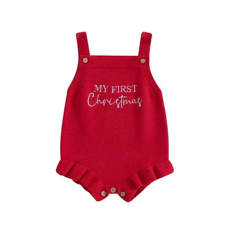 Newborn Baby Romper, Christmas Baby Clothes, Casual Sleeveless Knitted Letter Print Jumpsuit