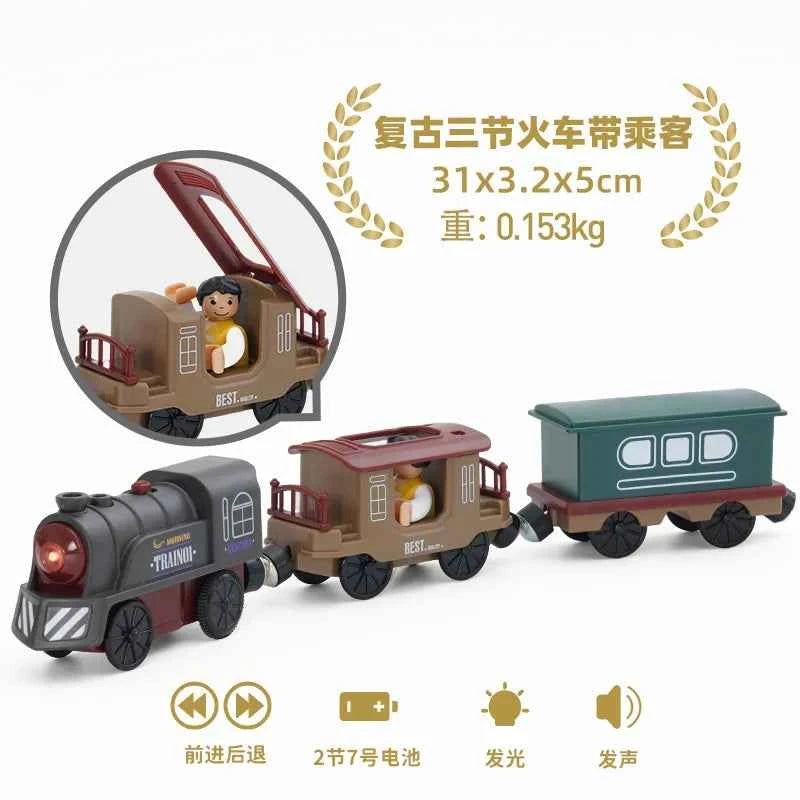 Ensemble de rails de chemin de fer en bois, train électrique, voiture magnétique moulée sous pression, compatible avec toutes les marques Biro, piste en bois à assembler, jouet pour garçon, cadeau