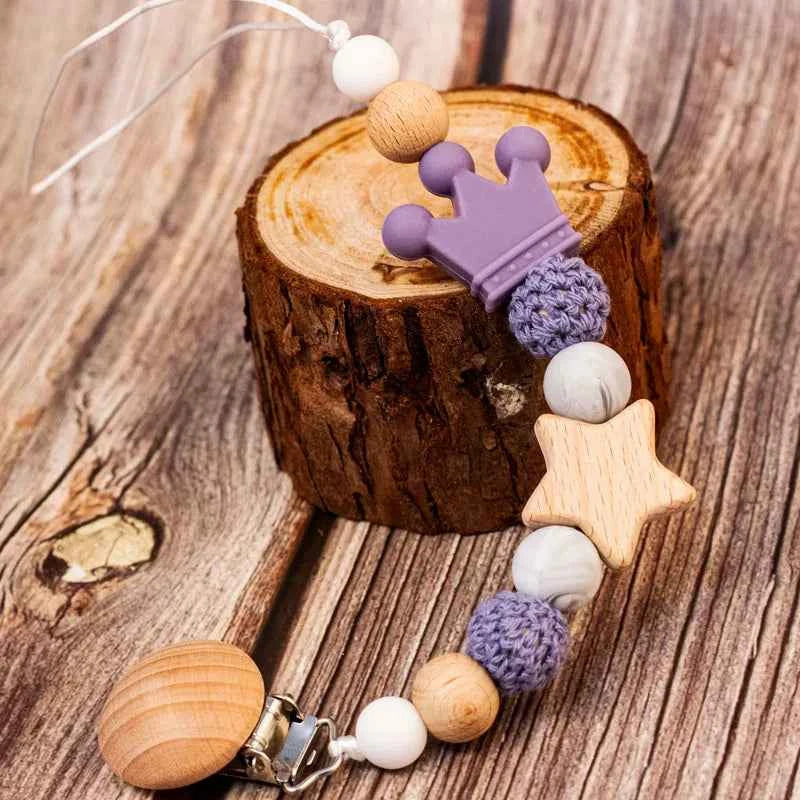 Chaîne de sucette personnalisée en bois pour bébé, perle en silicone, anneau de dentition, pendentif, cadeau pour nouveau-né