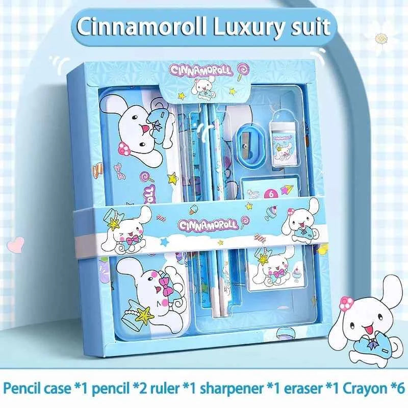 Sanrio Kuromi Ensemble de papeterie 12 pièces Cinnamoroll My Melody Crayons Gommes Règles Fournitures scolaires pour étudiants Papeterie d'étude Cadeaux