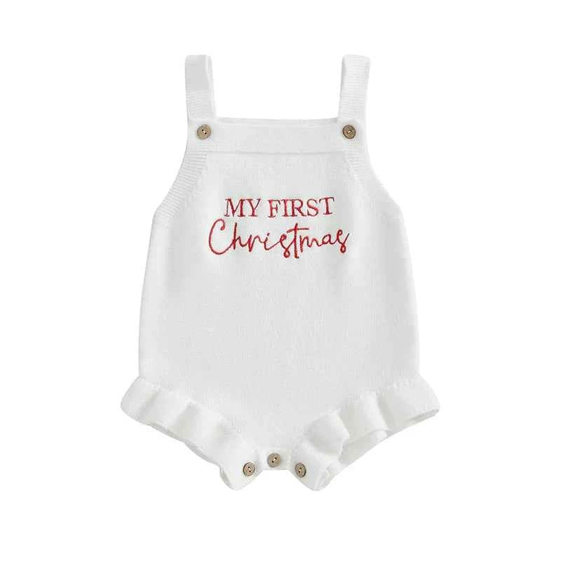 Newborn Baby Romper, Christmas Baby Clothes, Casual Sleeveless Knitted Letter Print Jumpsuit
