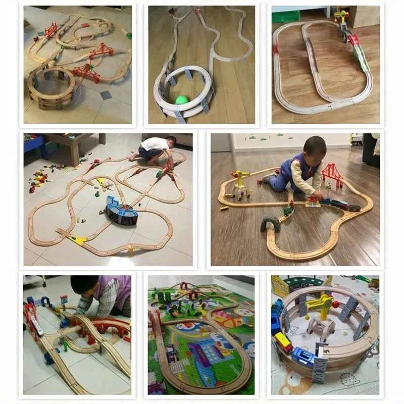 Nouveaux accessoires de voie ferrée en bois, jouets, train, chemin de fer, compatibles avec toutes les marques de trains, voie circulaire, orbite, assemblage, cadeaux