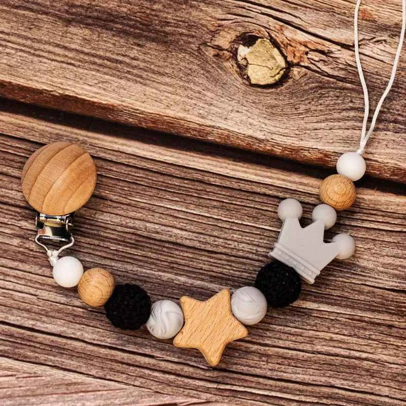 Chaîne de sucette personnalisée en bois pour bébé, perle en silicone, anneau de dentition, pendentif, cadeau pour nouveau-né