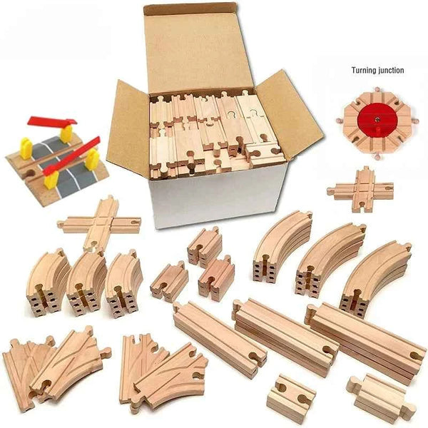 Nouveaux accessoires de voie ferrée en bois, jouets, train, chemin de fer, compatibles avec toutes les marques de trains, voie circulaire, orbite, assemblage, cadeaux