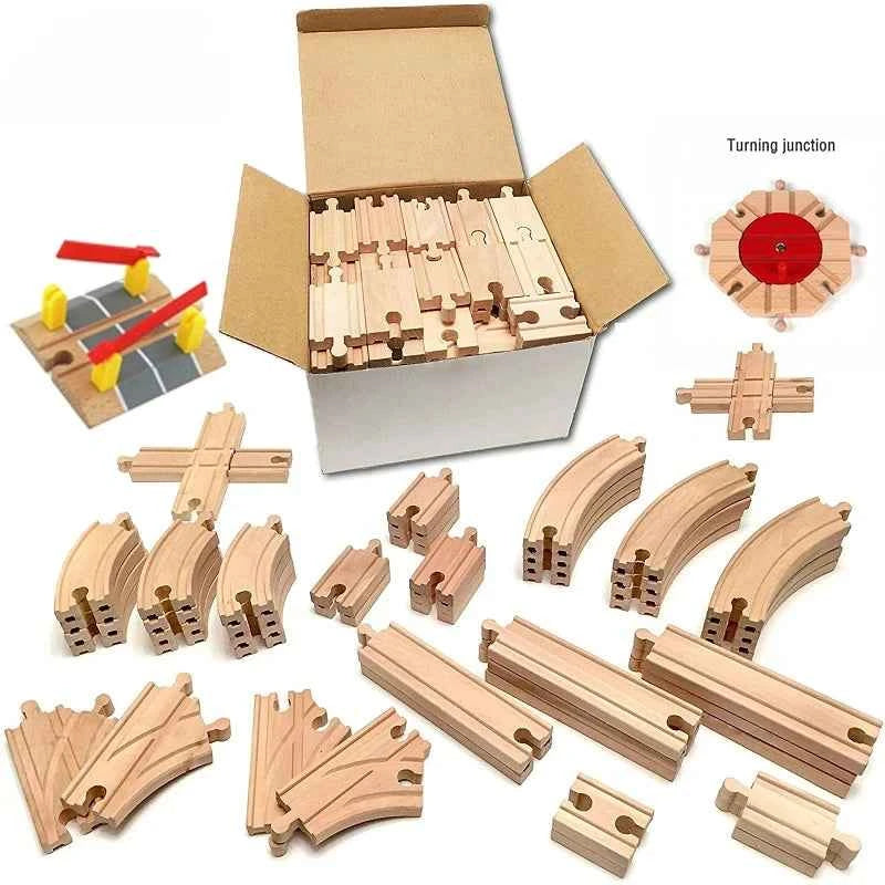 Nouveaux accessoires de voie ferrée en bois, jouets, train, chemin de fer, compatibles avec toutes les marques de trains, voie circulaire, orbite, assemblage, cadeaux