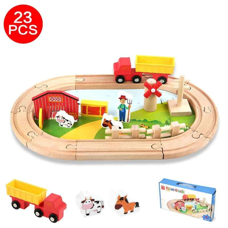 Accessoires de voie ferrée en bois Jouets Train Chemin de fer Compatible avec les trains en bois Pistes en bois Chemin de fer avec toutes les marques de trains
