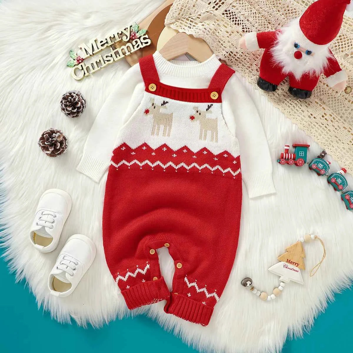 Barboteuse de Noël pour bébé, vêtements en tricot de renne rouge, combinaisons d'hiver sans manches pour nouveau-né, garçon et fille, unisexe, 0-18 mois