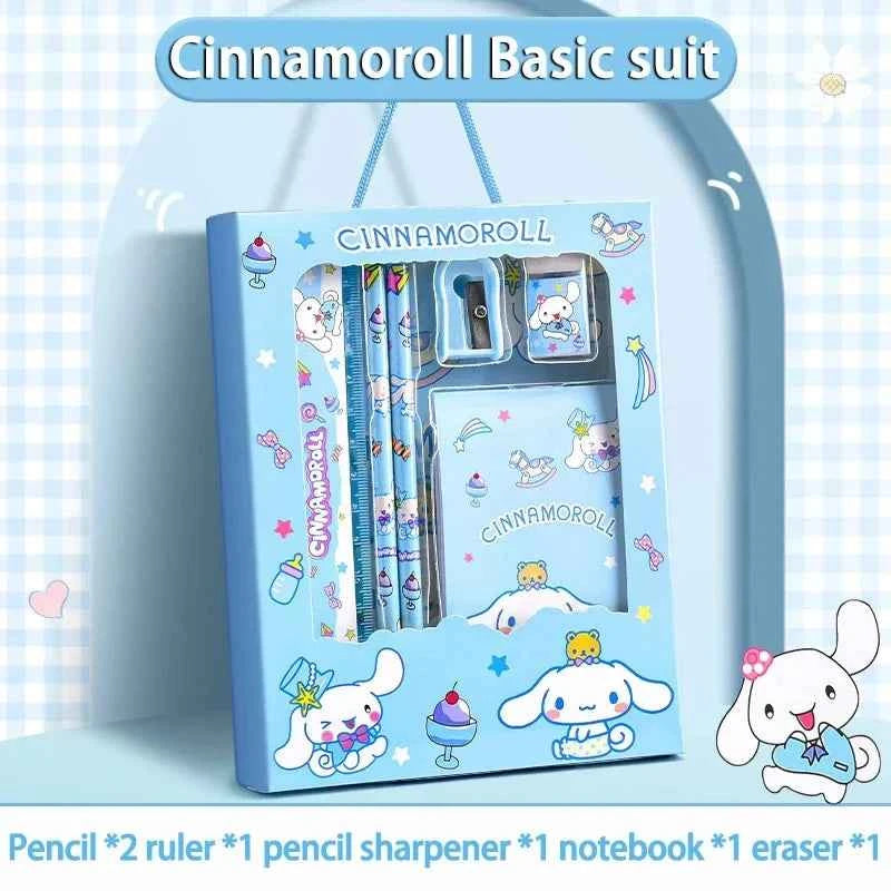Sanrio Kuromi Ensemble de papeterie 12 pièces Cinnamoroll My Melody Crayons Gommes Règles Fournitures scolaires pour étudiants Papeterie d'étude Cadeaux