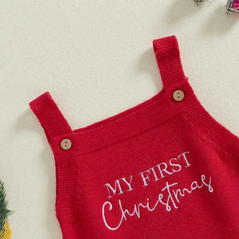 Newborn Baby Romper, Christmas Baby Clothes, Casual Sleeveless Knitted Letter Print Jumpsuit