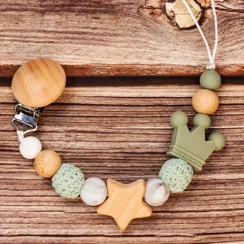 Chaîne de sucette personnalisée en bois pour bébé, perle en silicone, anneau de dentition, pendentif, cadeau pour nouveau-né