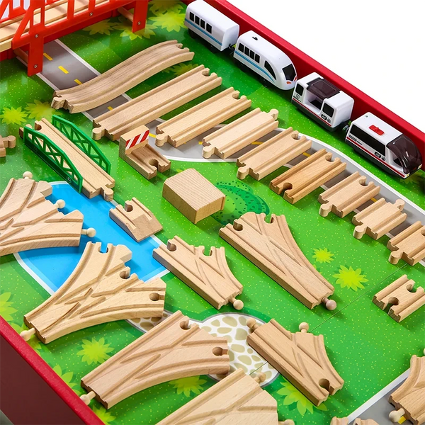 Accessoires de voie ferrée en bois Jouets Train Chemin de fer Compatible avec les trains en bois Pistes en bois Chemin de fer avec toutes les marques de trains
