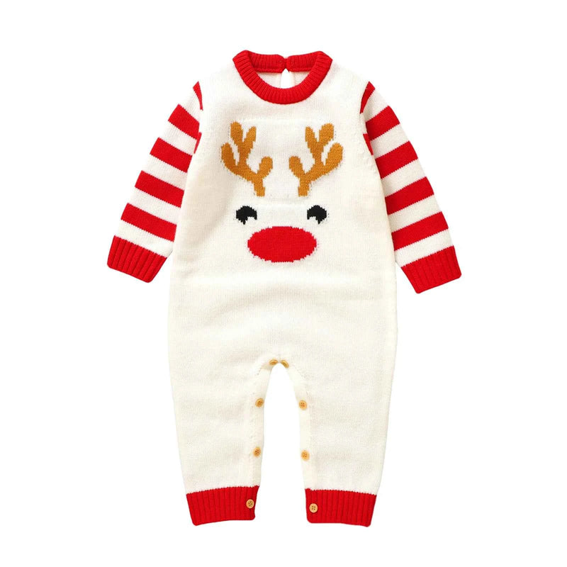 Barboteuse de Noël mignonne et tendance pour bébé, motif élan, vêtements tricotés pour nouveau-né, garçons et filles, 0 à 18 mois, manches longues, salopette chaude