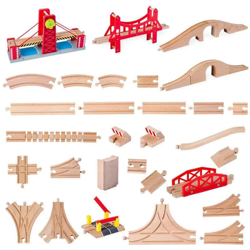 Nouveaux accessoires de voie ferrée en bois, jouets, train, chemin de fer, compatibles avec toutes les marques de trains, voie circulaire, orbite, assemblage, cadeaux